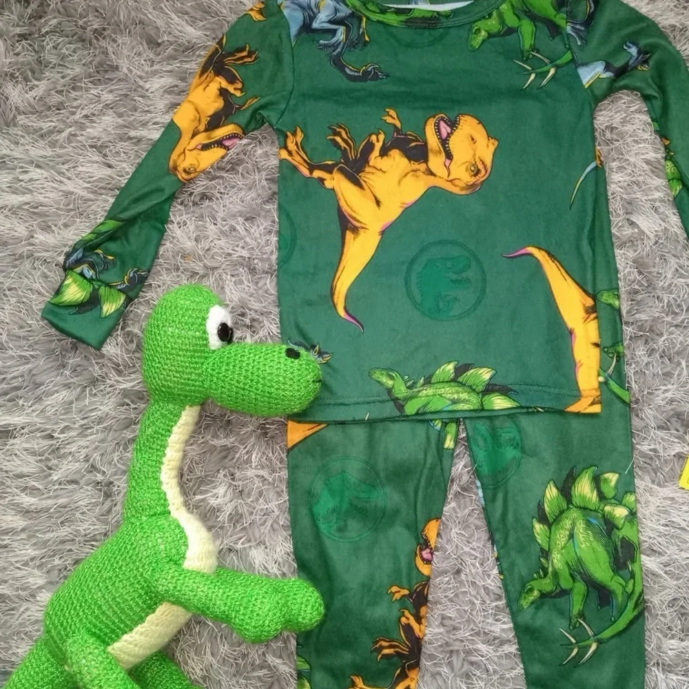 Kids Dinosaur Pajama Set - Green and Blue